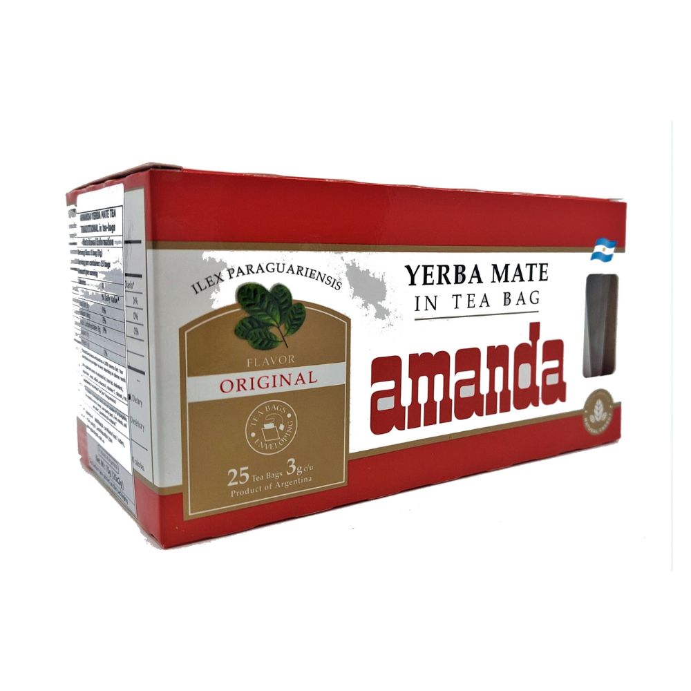 Yerba Mate Amanda en saquitos. Mate cocido listo para consumir. Práctico y fácil. Caja de 25 saquitos estilo té. Origen Argentino