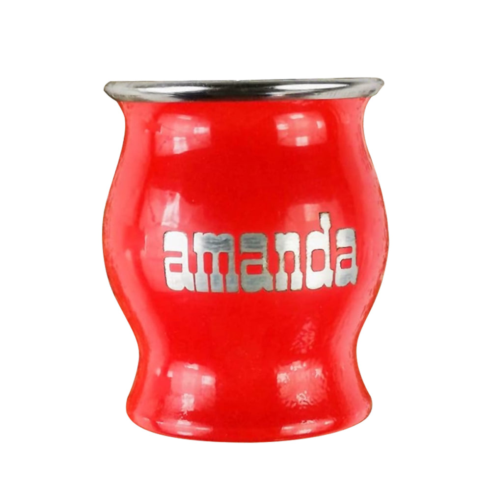 Mate Amanda de Acero Inoxidable en color rojo vivo. Tamaño de gran capacidad para servir un mate con toda la calidad y sabor de Amanda. Mate con logo impreso.