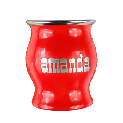 Mate Amanda de Acero Inoxidable en color rojo vivo. Tamaño de gran capacidad para servir un mate con toda la calidad y sabor de Amanda. Mate con logo impreso.