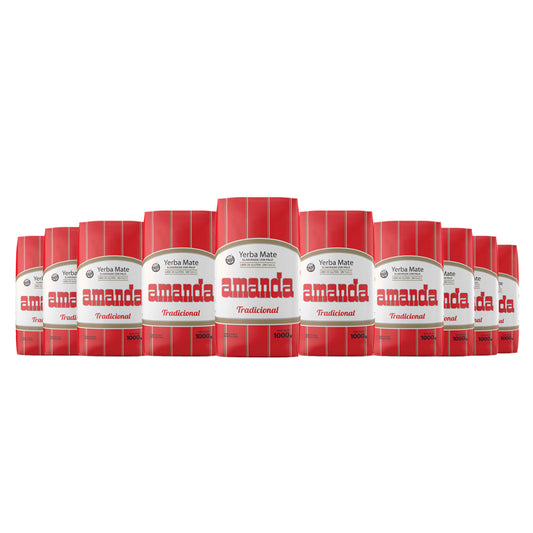 Pack ahorro 10kg (10 unidades de 1kg) de Yerba Mate Amanda Tradicional. La mejor yerba mate para compras por volumen. Apta para celíacos con despacho a todo Chile.