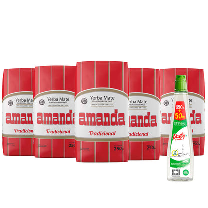 Pack ahorro de 2.5 kilos de yerba mate amanta tradicional más endulzante stevia Daily de regalo. Mejor precio, mas conveniencia en un pack ideal para materos