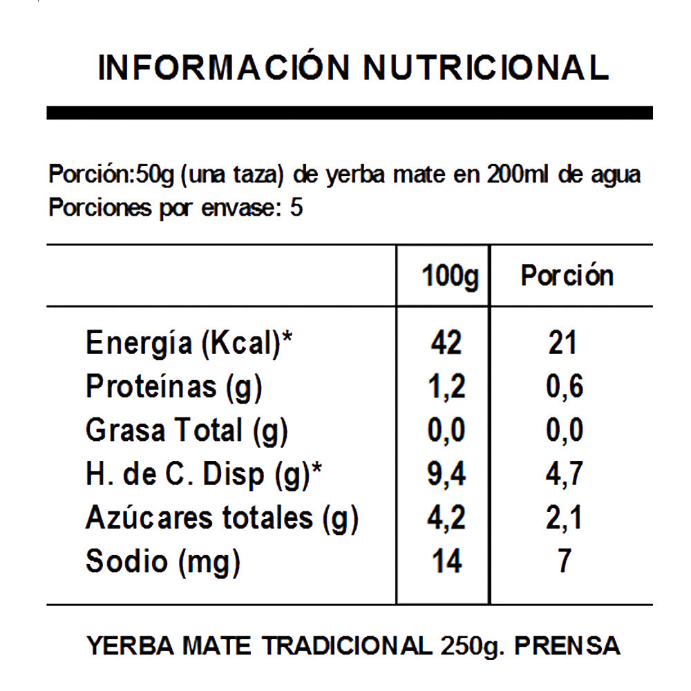 Yerba Mate tradicional en formato pequeño de 250g. Elaborada orgánicamente en argentina, sin gluten, sin taac. Aprovecha los beneficios que te entrega la Ilex Paraguariensis.