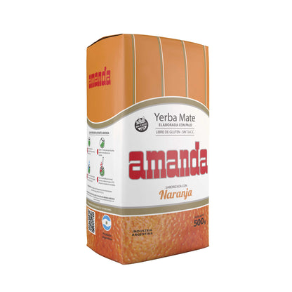 Yerba Mate Amanda, la mejor yerba con sabor único a naranja. Sin Gluten, Sin Tacc, Apta para celiacos. Formato 500g