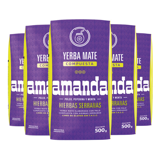 Pack 5 Yerba Mate Amanda Con Hierbas Serranas 500gr