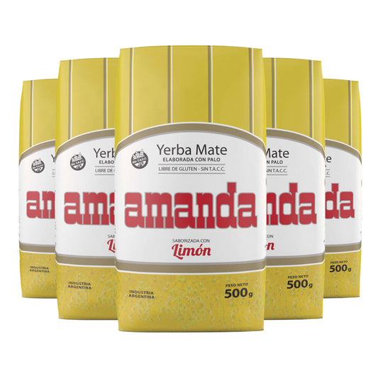 Pack 5 Yerba Mate Amanda  Sabor Limón 500gr